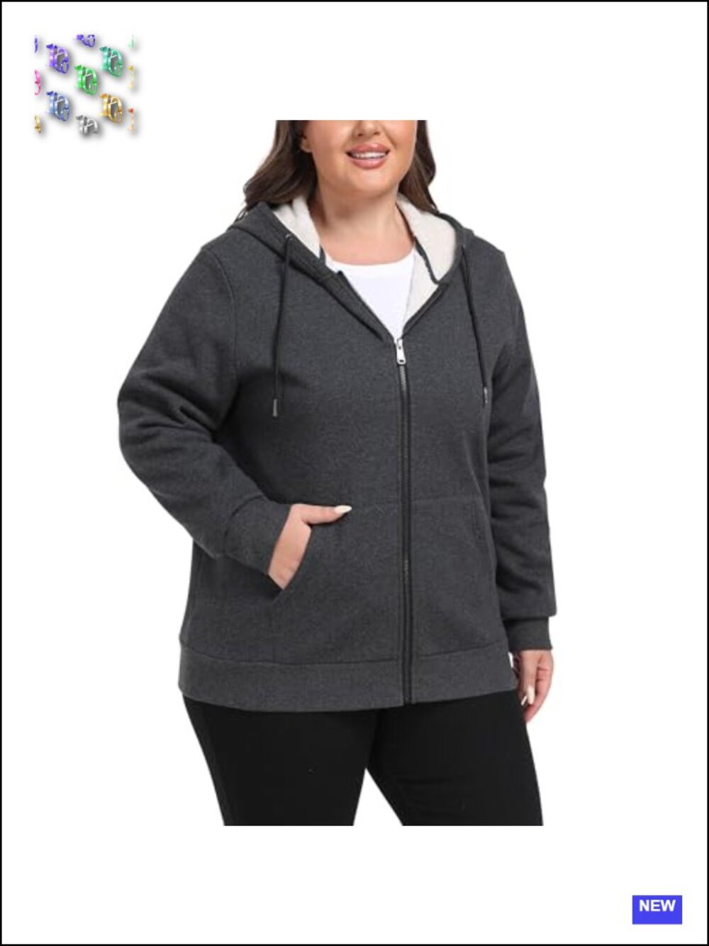 Plus Size Fleece Zip Up Hooded Jacket Sherpa Lined Warm Coat for Women